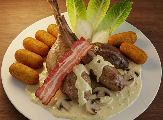 Wildererteller im Wacholderrahm mit Kroketten